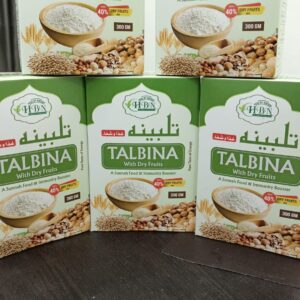 A paper box filled with talbina (A nutritious porridge made from barley flour, milk, and honey)